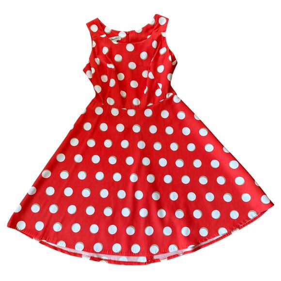 Dress Barn Skater Dress SZ 10 Orange Ivory Polka Dots Minnie Rockabilly Pinup - Picture 1 of 9